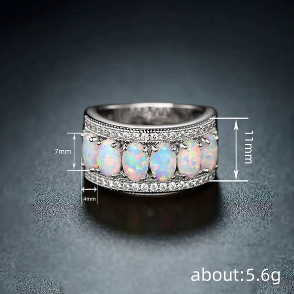 Women's Copper Geometric Imitation Opal Ring With Zirconia