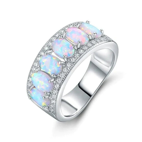 Women's Copper Geometric Imitation Opal Ring With Zirconia