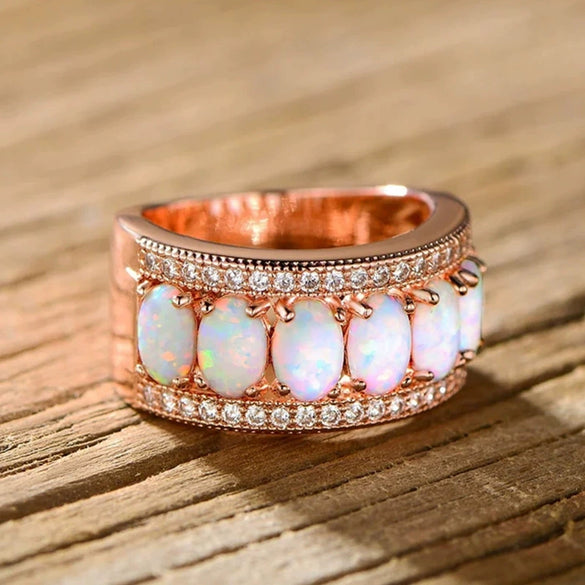 Women's Copper Geometric Imitation Opal Ring With Zirconia