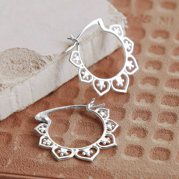 Women's Copper Geometric Inlaid Zircon Earrings Retro Style With Lotus Pattern