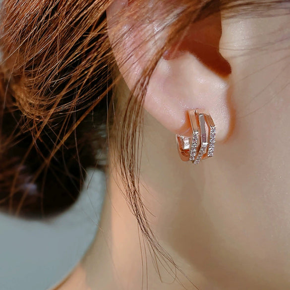 Women's Copper Geometric Inlaid Zircon Earrings