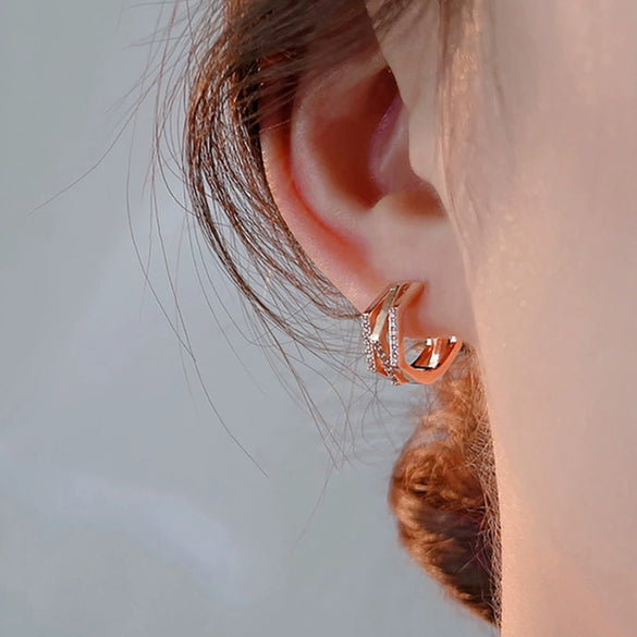Women's Copper Geometric Inlaid Zircon Earrings