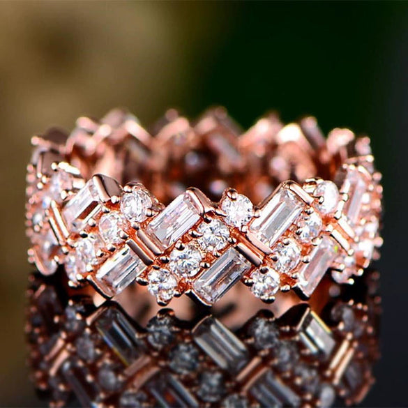 Women's Copper Geometric Inlaid Zircon Ring Fashion Accessories