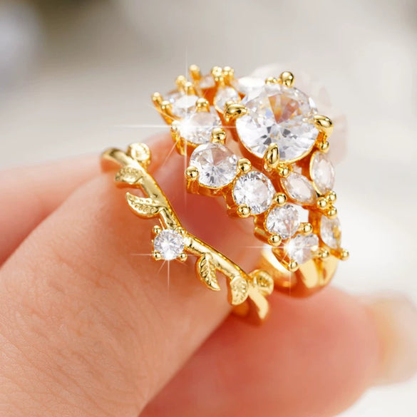 Women's Copper Geometric Inlaid Zircon Row Ring