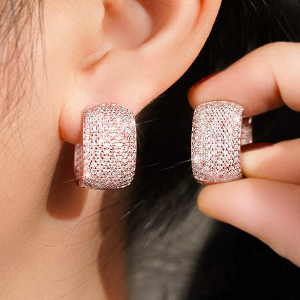 Women's Copper Geometric Inlaid Zircon Square Earrings Light Luxury Style