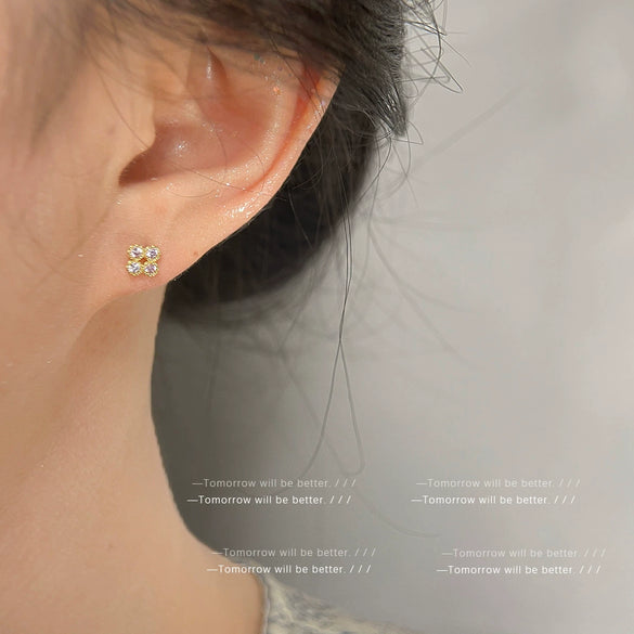 Women's Copper Geometric Micro Inlay Small Zircon Earrings Fashionable Retro Japanese And Korean Style