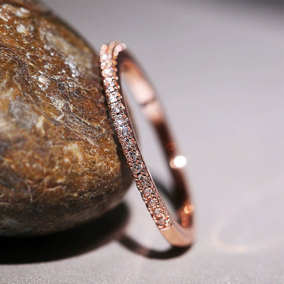 Women's Copper Geometric Microencrusted Zircon Ring