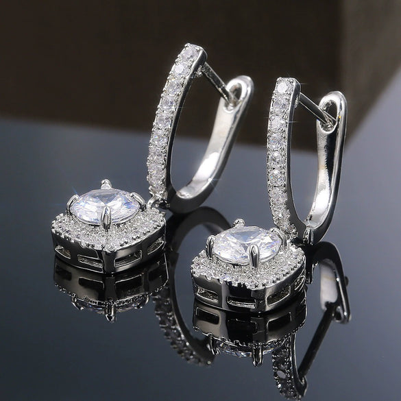 Women's Copper Geometric Microinlaid Zircon Ear Buckle Earrings Jewelry