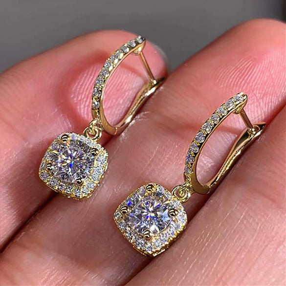 Women's Copper Geometric Microinlaid Zircon Ear Buckle Earrings Jewelry
