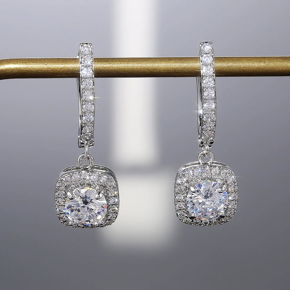 Women's Copper Geometric Microinlaid Zircon Ear Buckle Earrings Jewelry