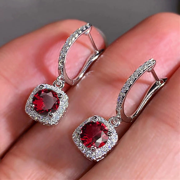 Women's Copper Geometric Microinlaid Zircon Ear Buckle Earrings Jewelry