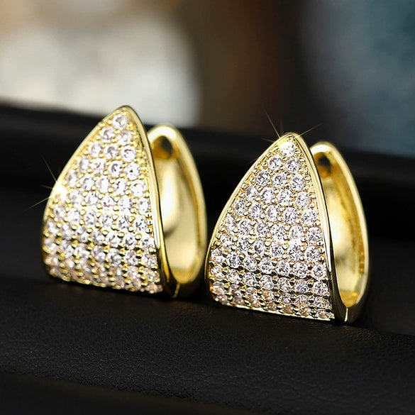Women's Copper Geometric Microinlaid Zircon Earrings Chic Style