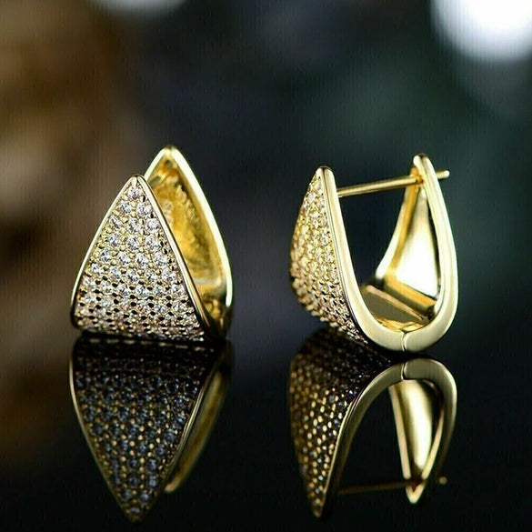 Women's Copper Geometric Microinlaid Zircon Earrings Chic Style