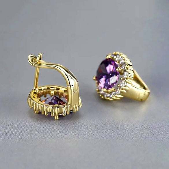 Women's Copper Geometric Oval Earrings With Zirconia Palace Style Fashion Retro