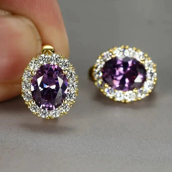Women's Copper Geometric Oval Earrings With Zirconia Palace Style Fashion Retro