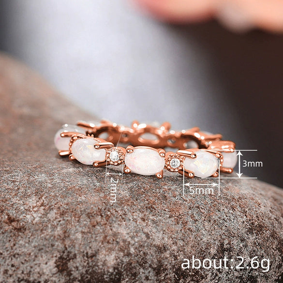 Women's Copper Geometric Oval Imitation White Fire Opal Stacking Ring With Electroplating Design