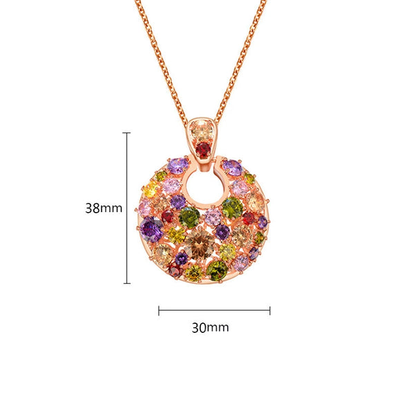 Women's Copper Geometric Pendant Necklace With O Chain And Zircon Inlay Colorful Fashion Versatile Jewelry