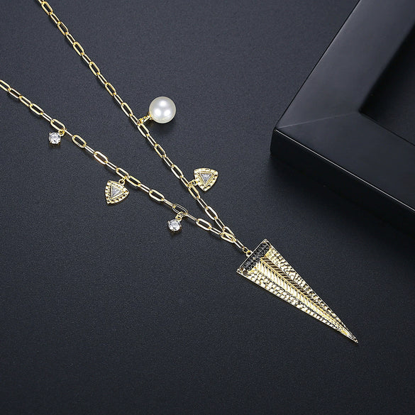 Women's Copper Geometric Pendant Necklace With Zircon Inlay And Electroplated Finish Ochain Fashion Jewelry