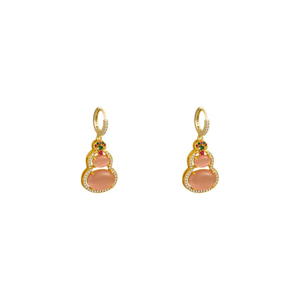 Women's Copper Geometric Pink Cat's Eye Stone Earrings With Electroplating And Sparkling Zirconium Light Luxury Temperament