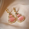 Women's Copper Geometric Pink Cat's Eye Stone Earrings With Electroplating And Sparkling Zirconium Light Luxury Temperament