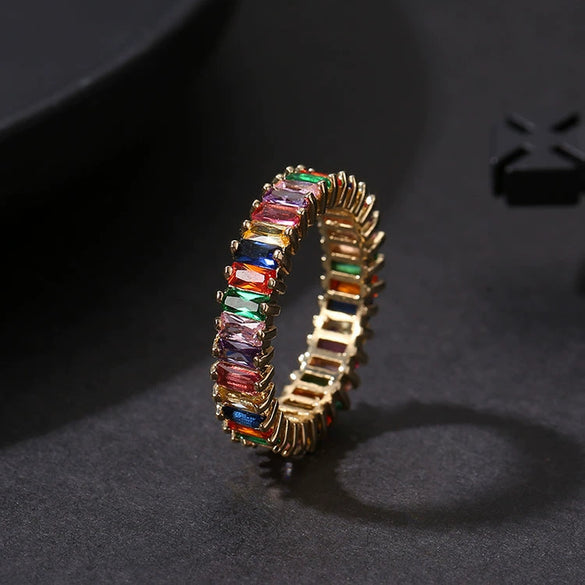 Women's Copper Geometric Rainbow Zircon Ring With Electroplated Finish Personality Jewelry