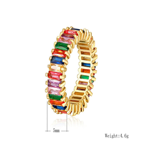 Women's Copper Geometric Rainbow Zircon Ring With Electroplated Finish Personality Jewelry