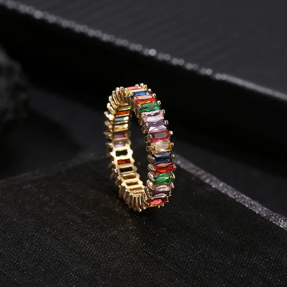 Women's Copper Geometric Rainbow Zircon Ring With Electroplated Finish Personality Jewelry