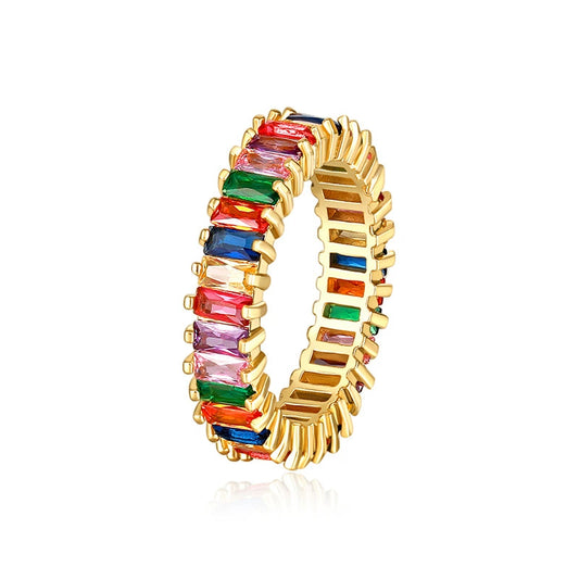 Women's Copper Geometric Rainbow Zircon Ring With Electroplated Finish Personality Jewelry