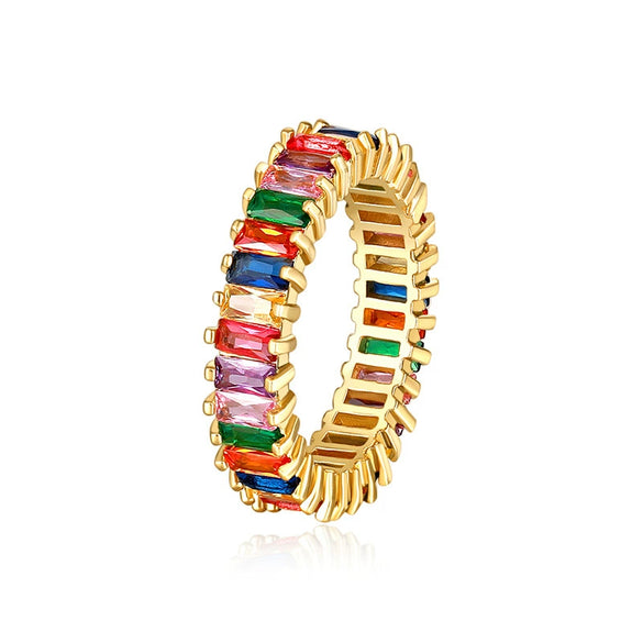 Women's Copper Geometric Rainbow Zircon Ring With Electroplated Finish Personality Jewelry