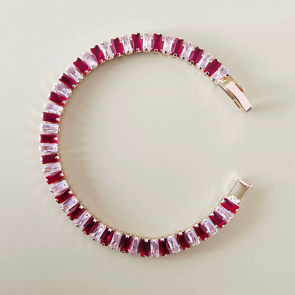 Women's Copper Geometric Rectangular Bracelet With Glass Color Block Zircon Detail