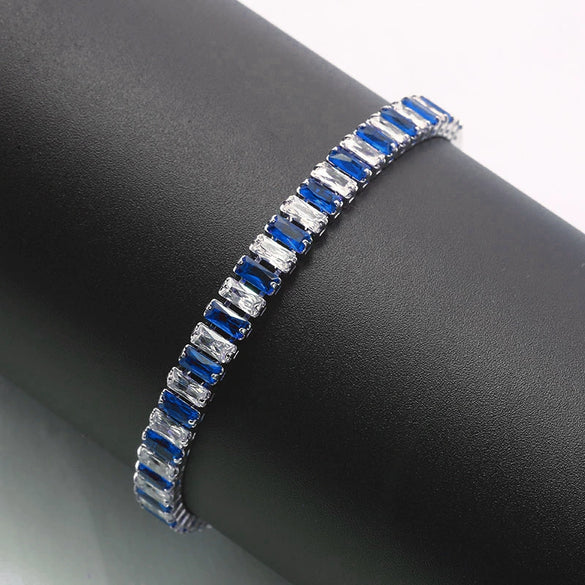 Women's Copper Geometric Rectangular Bracelet With Glass Color Block Zircon Detail