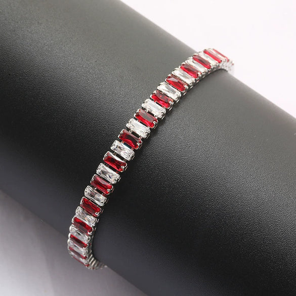 Women's Copper Geometric Rectangular Bracelet With Glass Color Block Zircon Detail