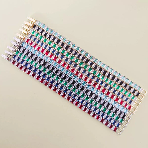 Women's Copper Geometric Rectangular Bracelet With Glass Color Block Zircon Detail