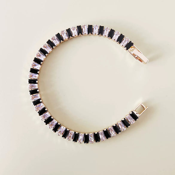 Women's Copper Geometric Rectangular Bracelet With Glass Color Block Zircon Detail