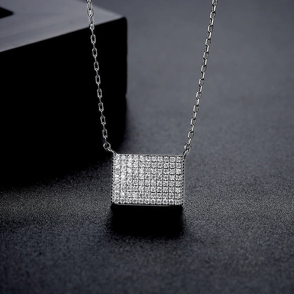 Women's Copper Geometric Rectangular Pendant Necklace With Zircon Detail And Electroplated Finish