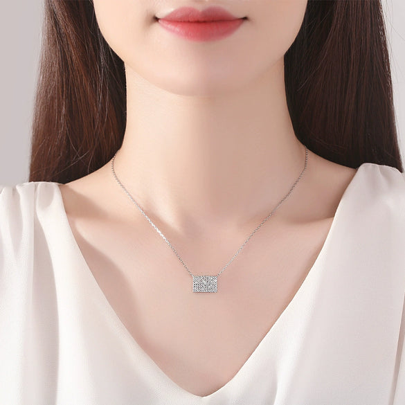 Women's Copper Geometric Rectangular Pendant Necklace With Zircon Detail And Electroplated Finish