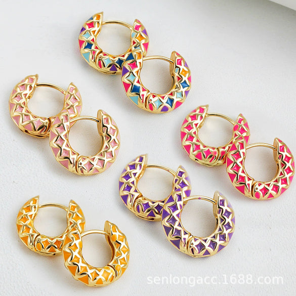 Women's Copper Geometric Rhombus Diamond Earrings