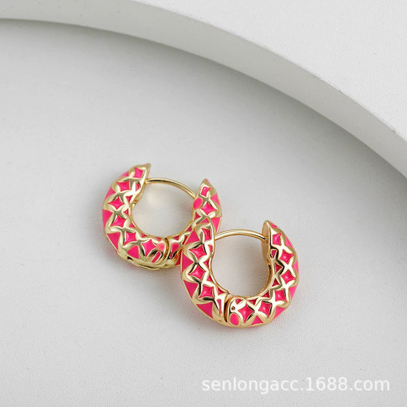 Women's Copper Geometric Rhombus Diamond Earrings