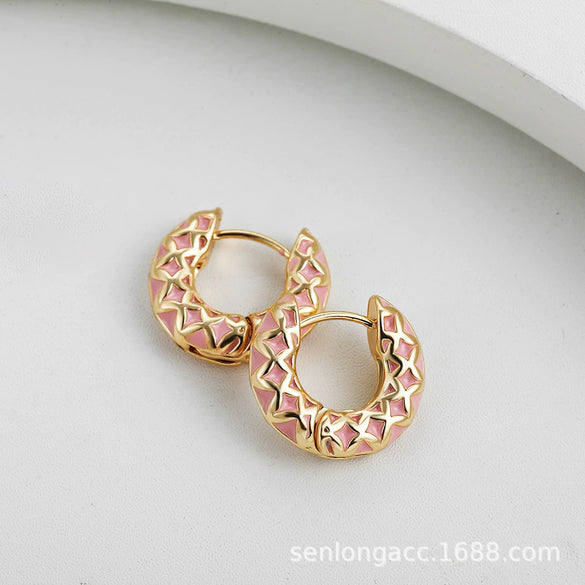 Women's Copper Geometric Rhombus Diamond Earrings