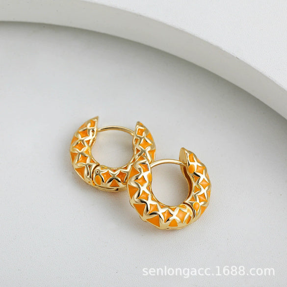 Women's Copper Geometric Rhombus Diamond Earrings