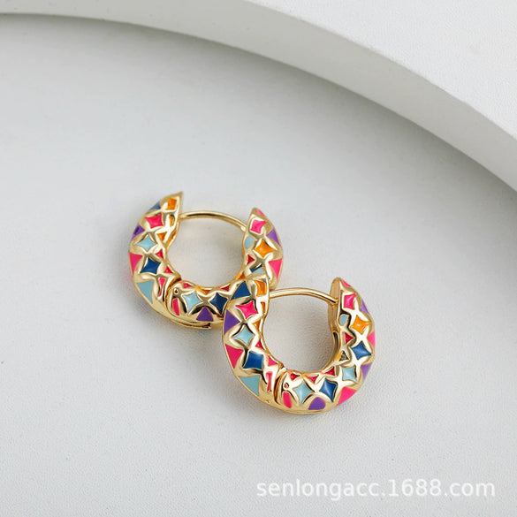 Women's Copper Geometric Rhombus Diamond Earrings
