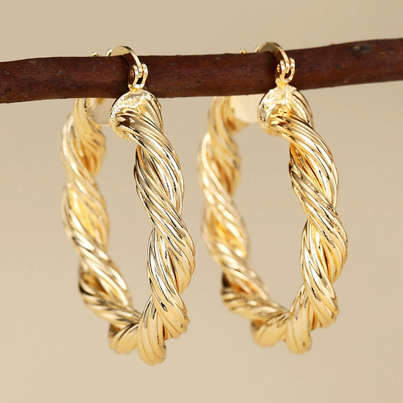 Women's Copper Geometric Ring Earrings With Electroplating Chic Style Fashion Jewelry