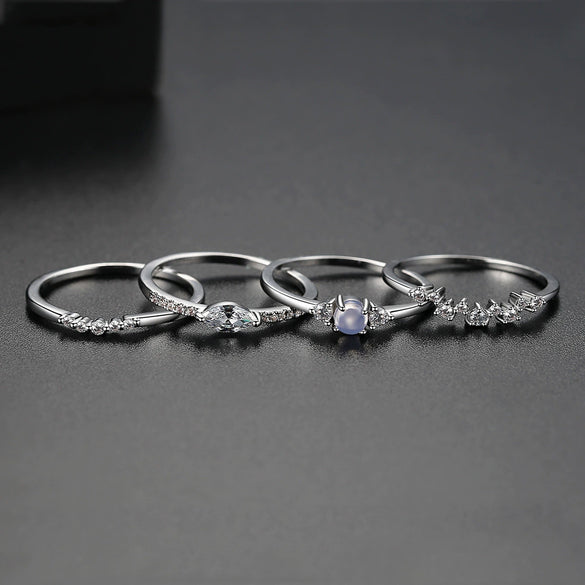Women's Copper Geometric Ring Set With Zircon Accents Electroplated Detachable Multiwearable Fashion Jewelry