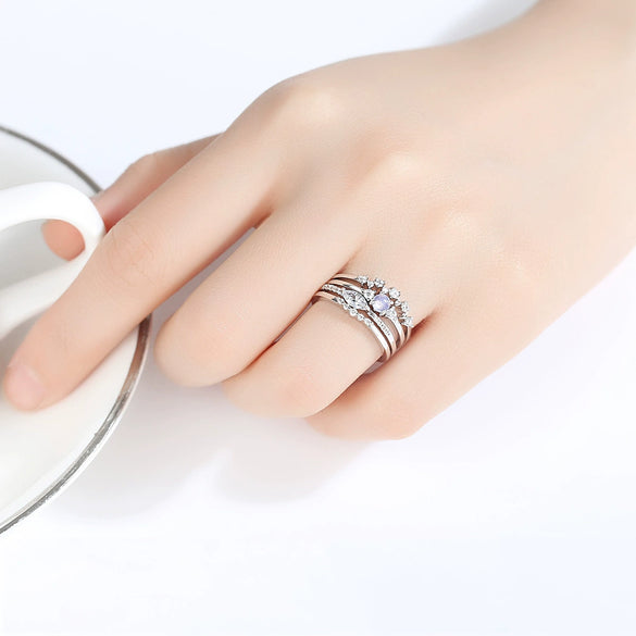 Women's Copper Geometric Ring Set With Zircon Accents Electroplated Detachable Multiwearable Fashion Jewelry