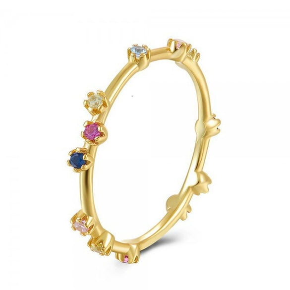 Women's Copper Geometric Ring With Irregular Colorful Zircon Round Electroplated Fashion Index Finger Tail Ring