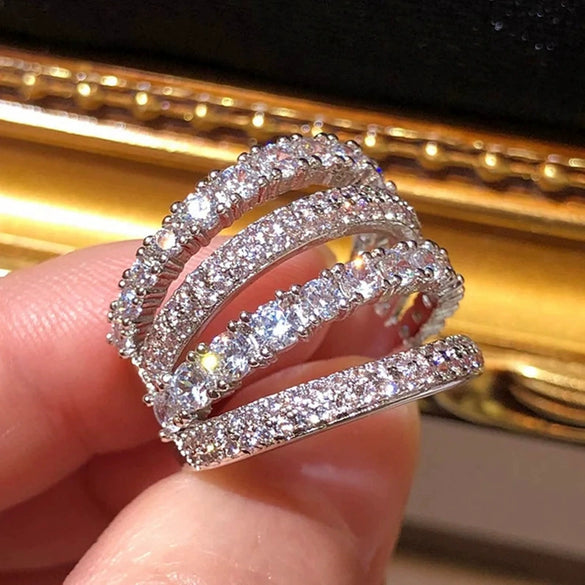 Women's Copper Geometric Ring With Microinlaid Zircon Fashion Jewelry