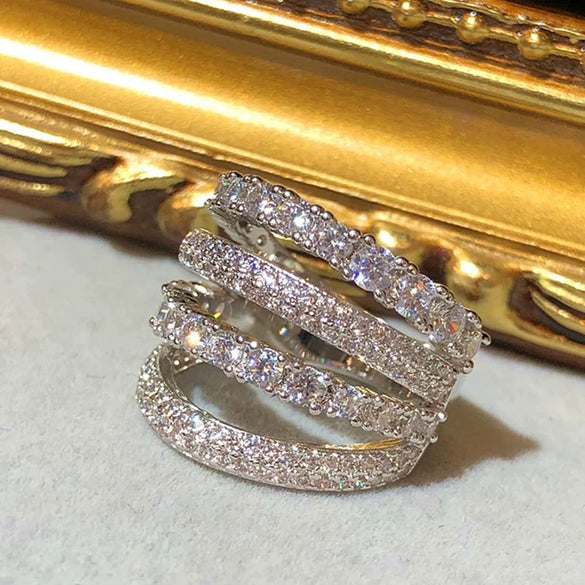 Women's Copper Geometric Ring With Microinlaid Zircon Fashion Jewelry
