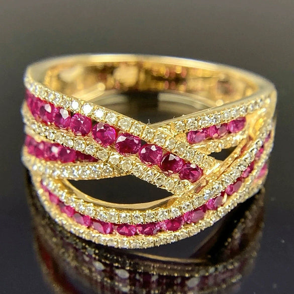 Women's Copper Geometric Ring With Zirconia And Gold Edge Light Luxury Style