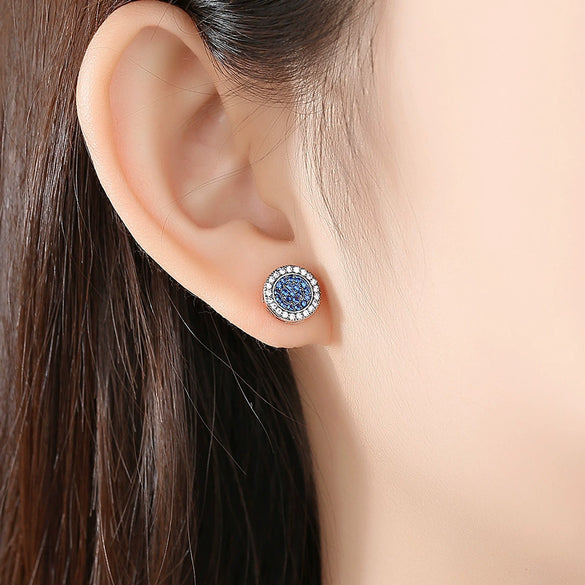Women's Copper Geometric Round Earrings With Microinlaid Zircon And Electroplated Finish Light Luxury Style