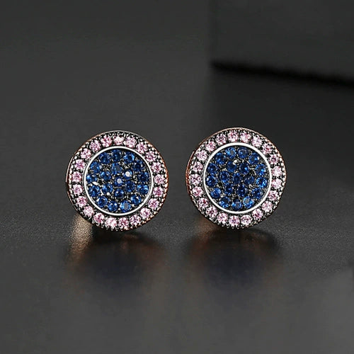 Women's Copper Geometric Round Earrings With Microinlaid Zircon And Electroplated Finish Light Luxury Style